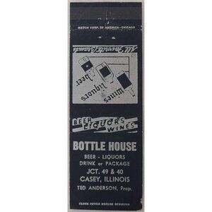 Front Strike Matchbook Bottle House Casey IL Illinois Ted Anderson Black Silver